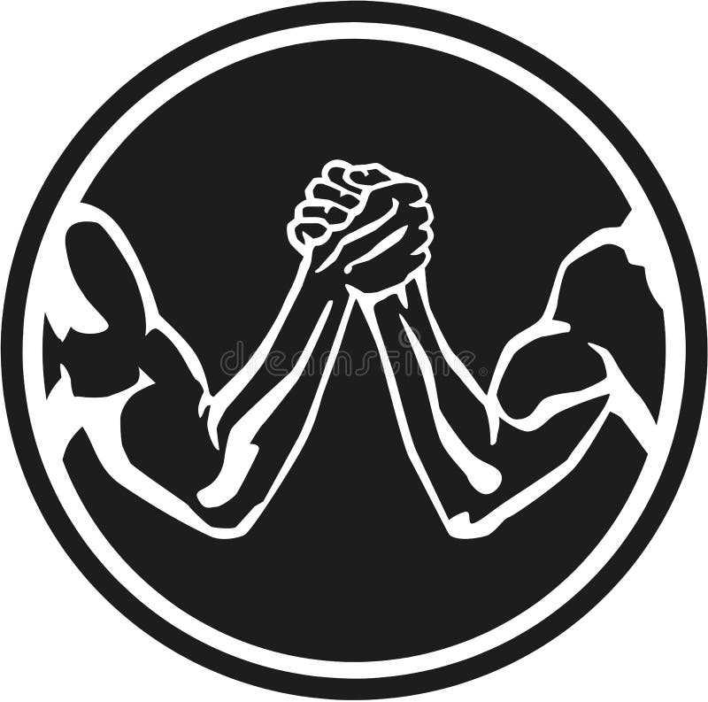 Arm wrestling emblem circle with outline