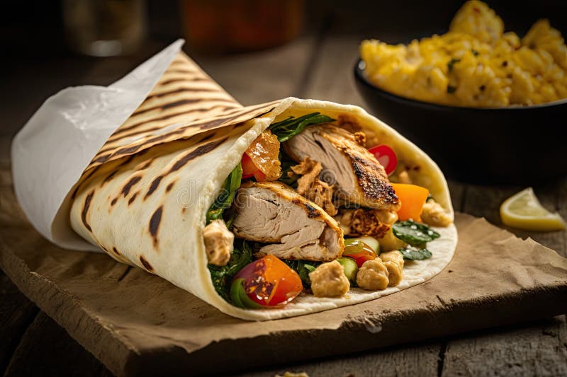 Café shawarma de rua com espetos de frango e carne