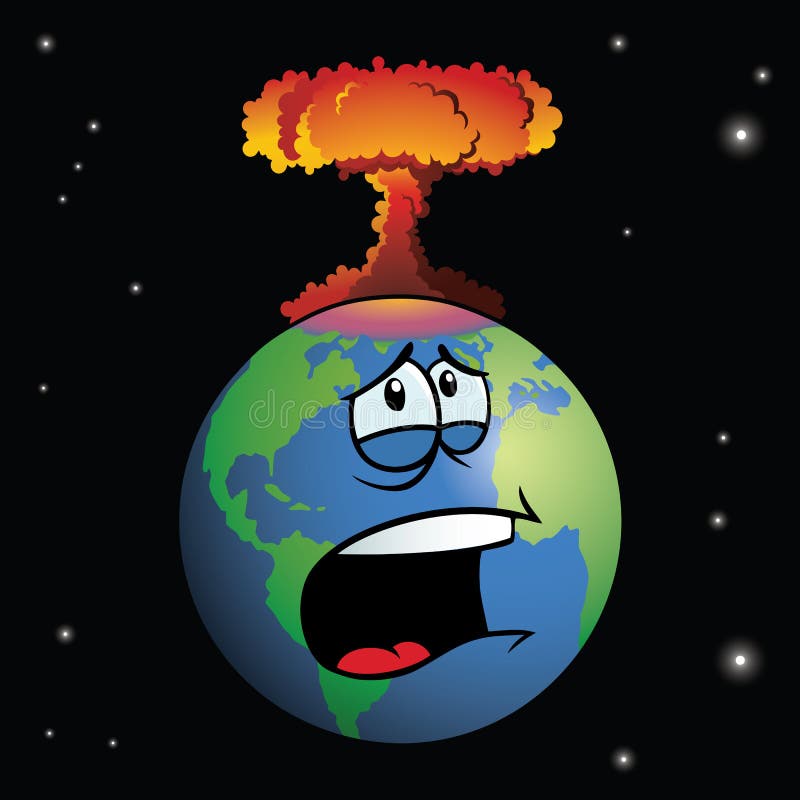 Arma nucleare che esplode sulla terra del fumetto illustrazione vettoriale Arma nucleare che esplode sulla terra del fumetto illustrazione vettoriale