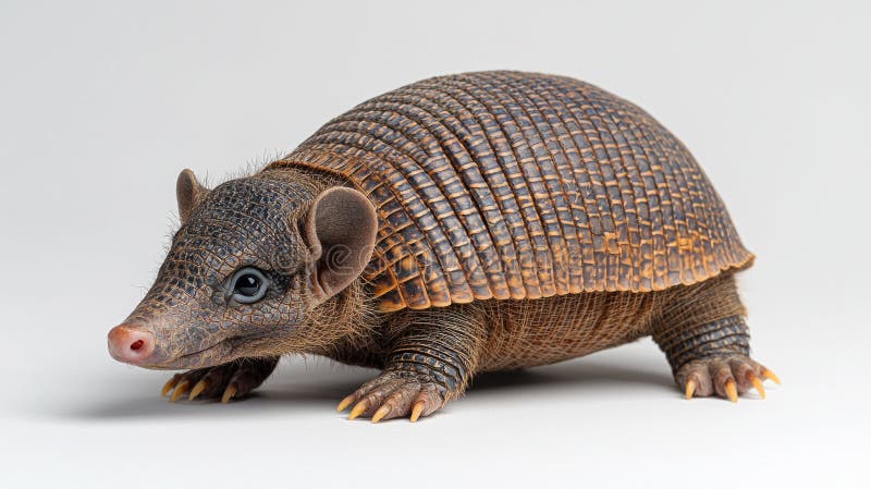 Armadillo bebé en una posición relajada mostrando su concha en desarrollo y sus adorables características. Sus garras pequeñas y s imagen de archivo libre de regalías
