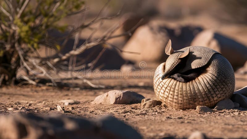 Armadillo curvado en un terreno desértico fotografía de archivo libre de regalías