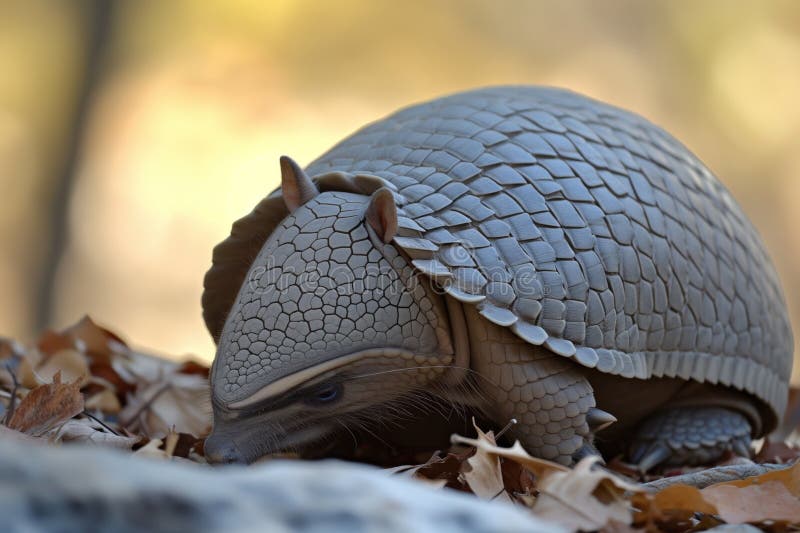 Armadillo subiendo en posición defensiva cerca de la cámara foto de archivo