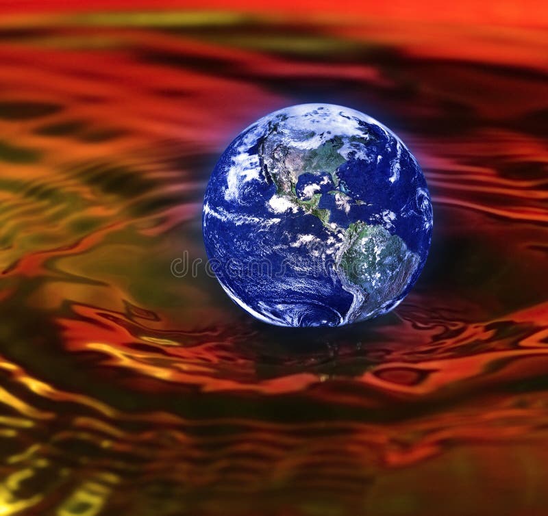 Concept of armageddon with the earth drowning in red waves