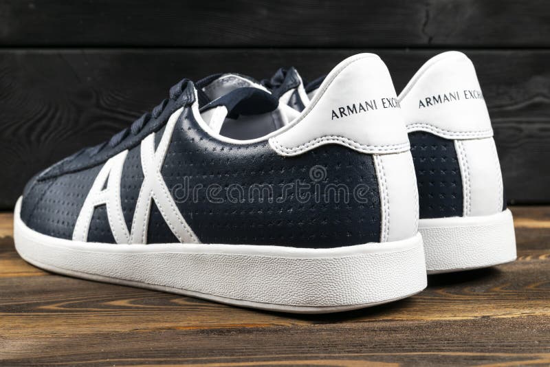 Armani Exchange Logo on the Modern Leather Sport Shoes. Armani Exchange is  the Brand of the Fashion Creator Giorgio Armani Editorial Photo - Image of  clothing, giorgio: 139052501