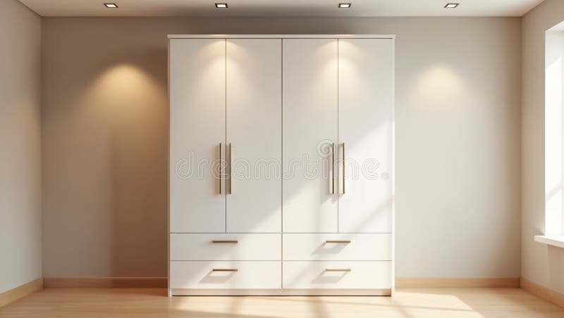 Armario blanco moderno y elegante en una sala luminosa ilustración del vector