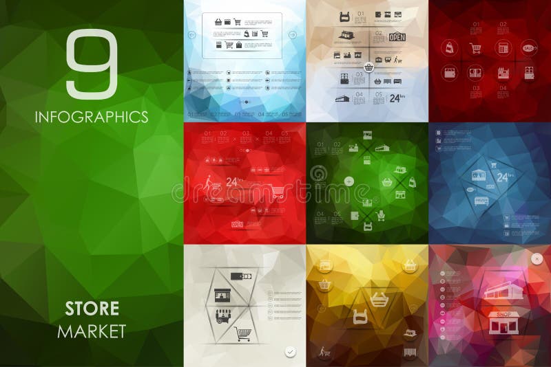 Armazene infographic com fundo unfocused ilustração royalty free Armazene infographic com fundo unfocused ilustração royalty free