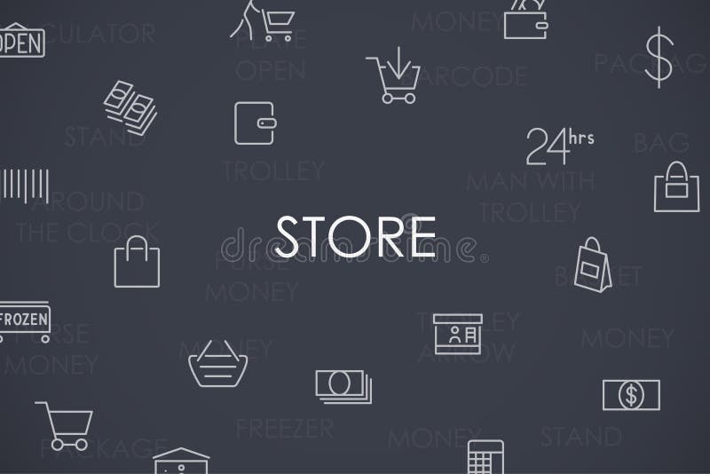 Armazene a linha fina ícones ilustração stock