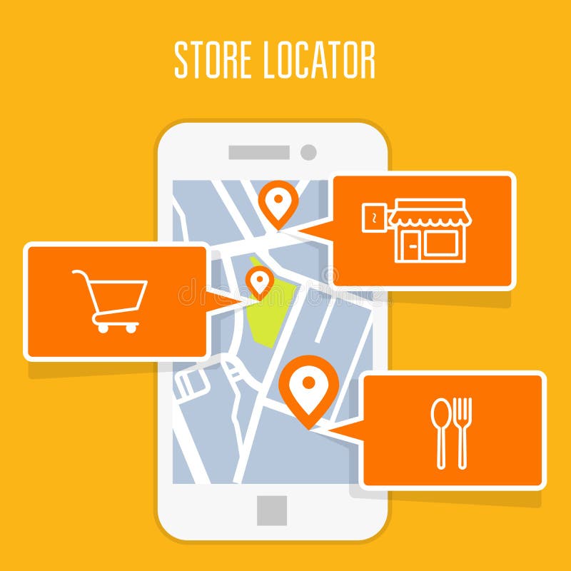 Armazene o perseguidor app do localizador e a navegação móvel ilustração stock Armazene o perseguidor app do localizador e a navegação móvel ilustração stock