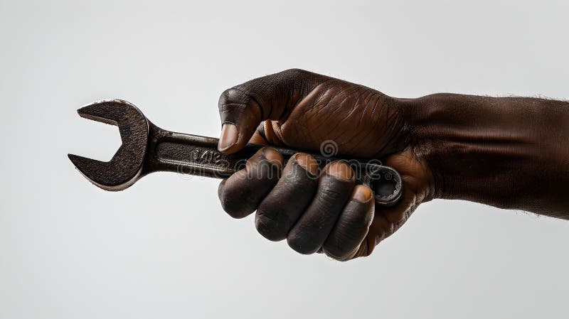 A worker&#x27;s firm hand grasps a metal wrench tightly, symbolizing skill and strength in manual labor. AI. A worker&#x27;s firm hand grasps a metal wrench tightly, symbolizing skill and strength in manual labor. AI