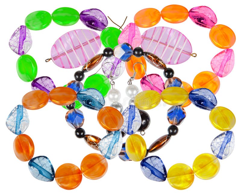 Armband och örhängen som göras av handgjort exponeringsglas. Collage royaltyfri illustrationer