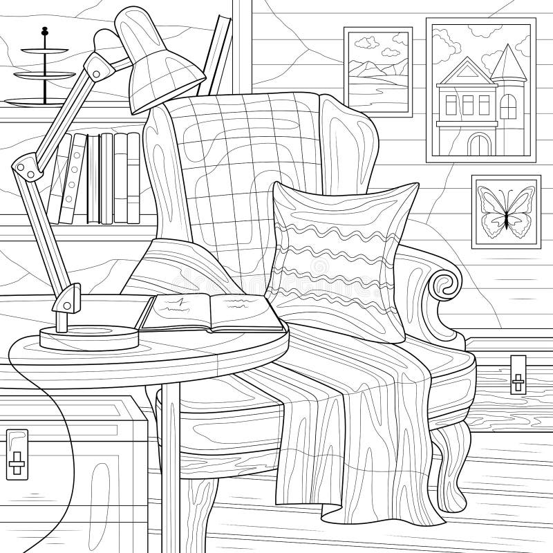 Cat on the Armchair.Interior.Coloring Book Antistress for Children and ...