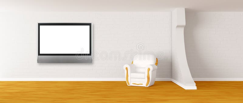 Armchair with lcd TV in modern interior vector illustration