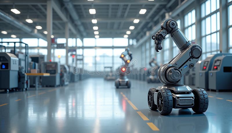Arme robotice moderne care funcționează într-o instalație avansată de producție automată royalty free illustration