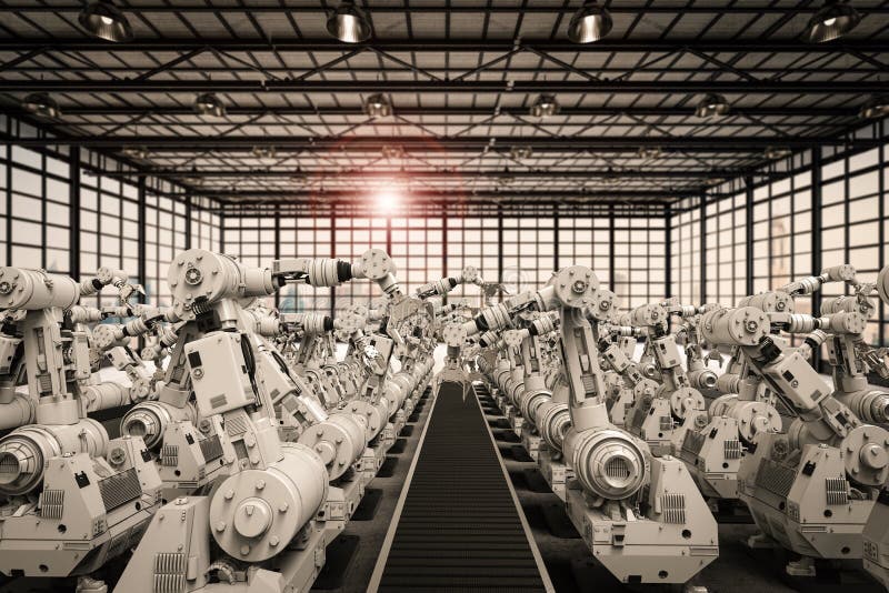 Arme robotizate cu bandă transportoare goală vector illustration