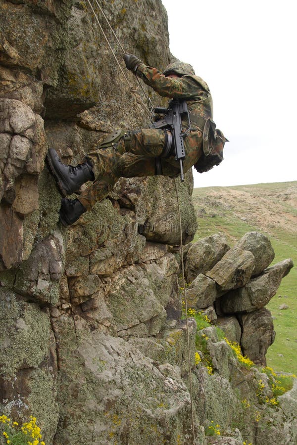 Armed Military Alpinist Climbing Stock Photo Image of climber