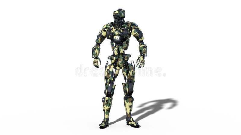 Armeeroboter, Cyborg der bewaffneten Kräfte, der militärische androide Soldat, der auf weißem Hintergrund lokalisiert wird, 3D üb vektor abbildung Armeeroboter, Cyborg der bewaffneten Kräfte, der militärische androide Soldat, der auf weißem Hintergrund lokalisiert wird, 3D üb vektor abbildung
