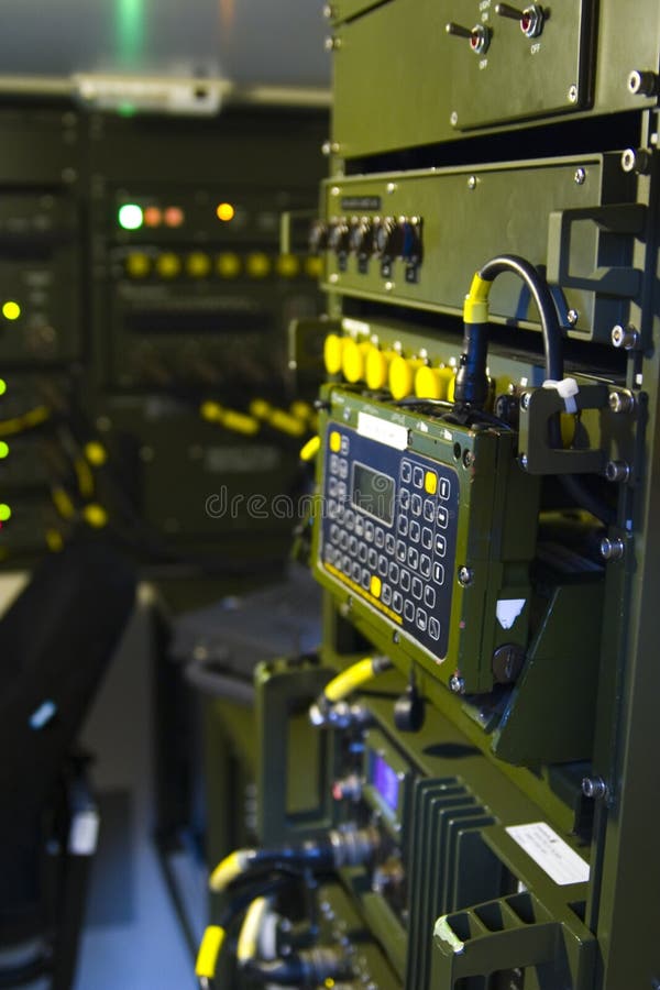 Army intelligence equipment in rack mount stations. Army intelligence equipment in rack mount stations.