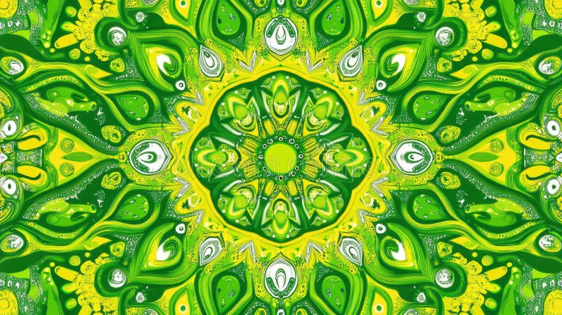 Armonía Kaleidoscópica Verde y Amarilla : Una abstracción geométrica intensa stock de ilustración