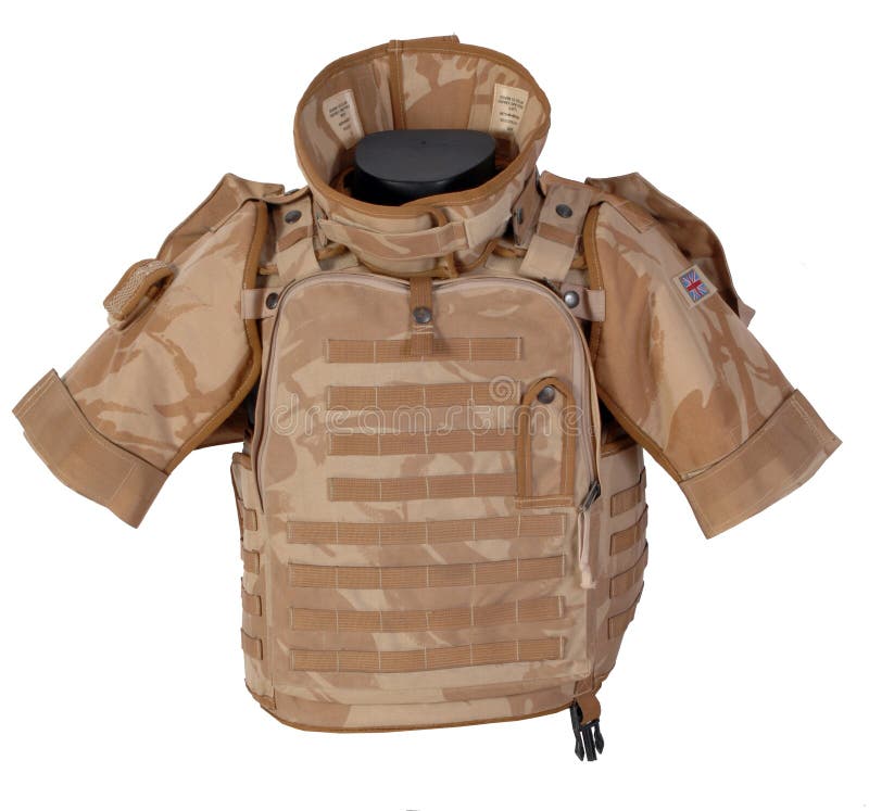 Modern British Osprey body armour fitted with additional neck and shoulder protection against IED blast. As used in Afghanistan. Modern British Osprey body armour fitted with additional neck and shoulder protection against IED blast. As used in Afghanistan.