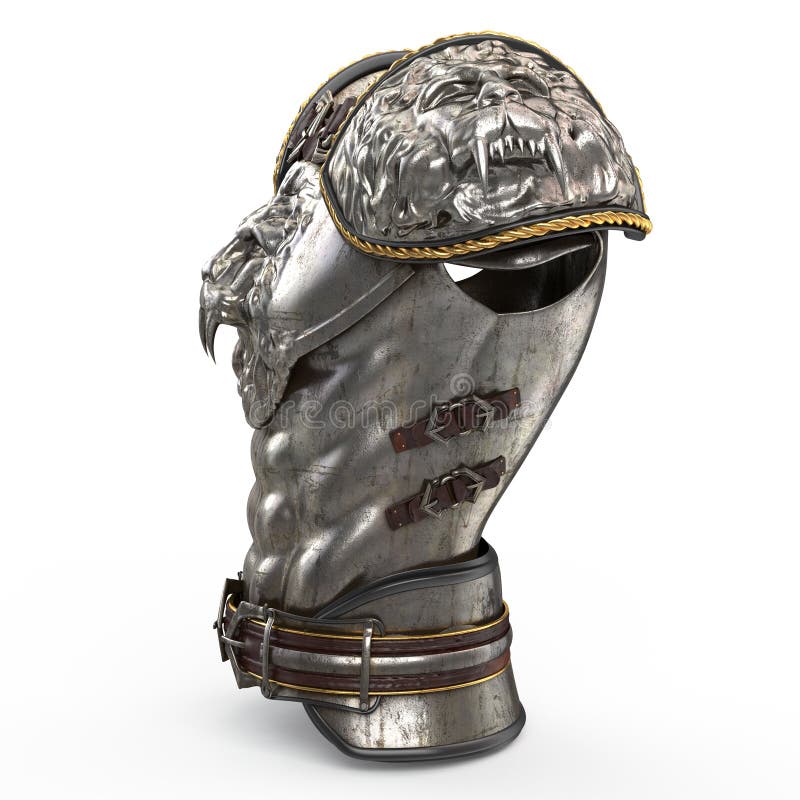 Armure médiévale de fantaisie pleine de femmes avec un casque fermé et cape  rouge. fond blanc isolé. Illustration 3d image libre de droit par Pit3d ©  #141519004