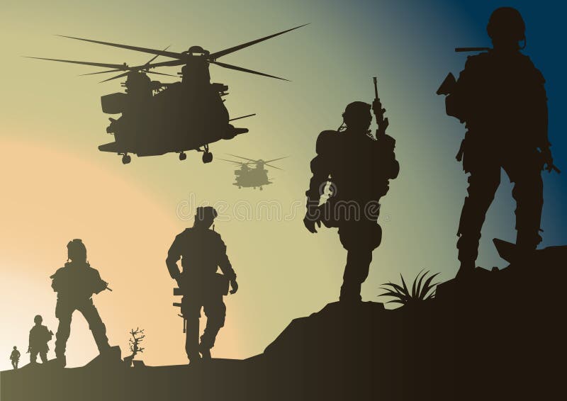 Army in Battlefield. Vector Illustration Decorative Background Design Stock  Illustration - Illustration of helicopter, battlefields: 184822848