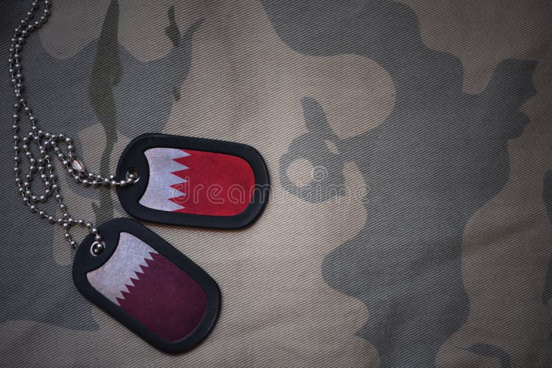 Army Blank, Dog Tag with Flag of Bahrain and Qatar on the Khaki Texture  Background. Stock Illustration - Illustration of army, cooperation:  101076211