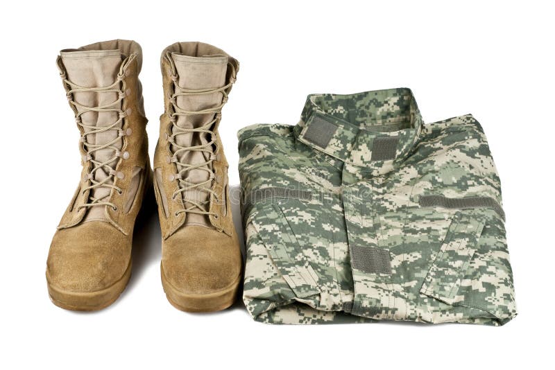 Army boots and combat shirt stock image
