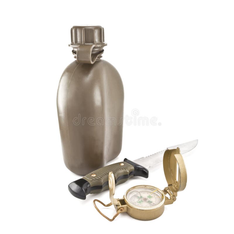 Army canteen knife compass stock image. Image of cover 18985623