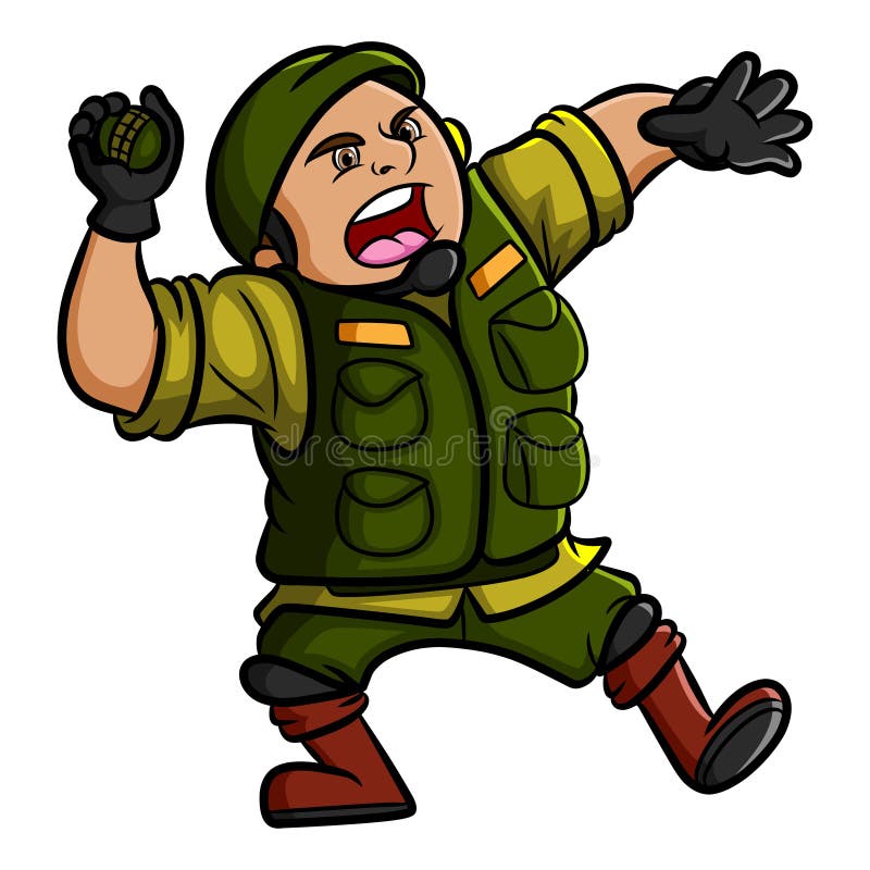 The Army is Holding and Throwing the Grenade Stock Vector