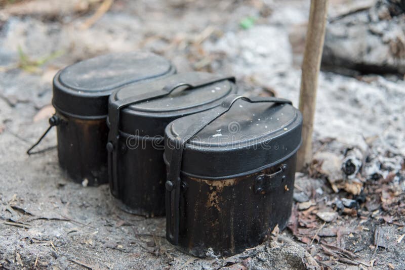 Army Pot. Use for Cooking in Field of Camping Stock Photo Image of