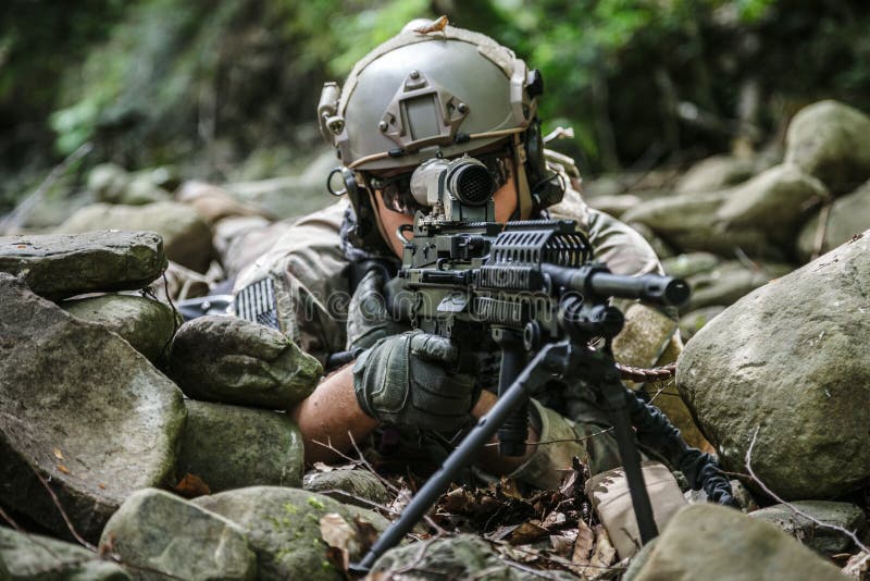 Army ranger machine gunner stock photo. Image of firearms 79928694