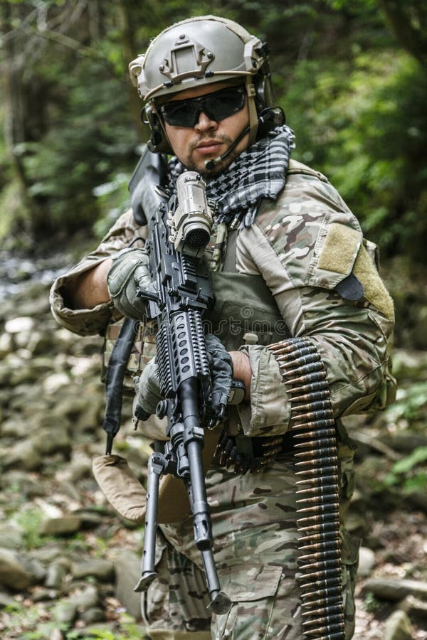 Army ranger machine gunner stock photo. Image of recruit - 79930158