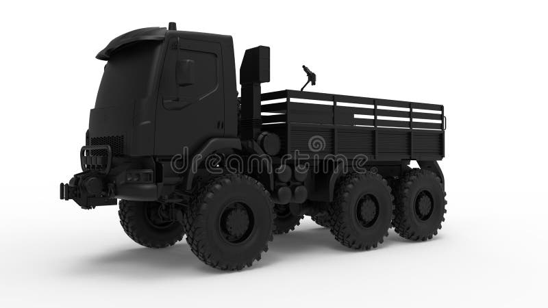 Army truck 3D rendering, millitary vehicle logistics lorry isolated in studio background stock illustration