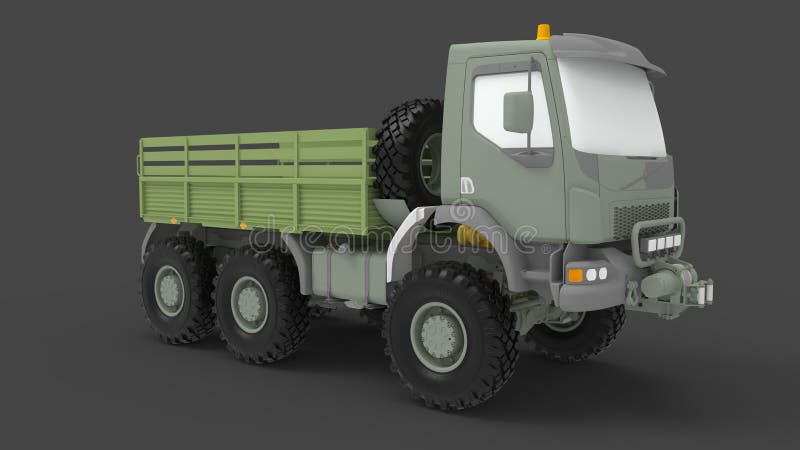 Army truck 3D rendering, millitary vehicle logistics lorry isolated in studio background stock illustration