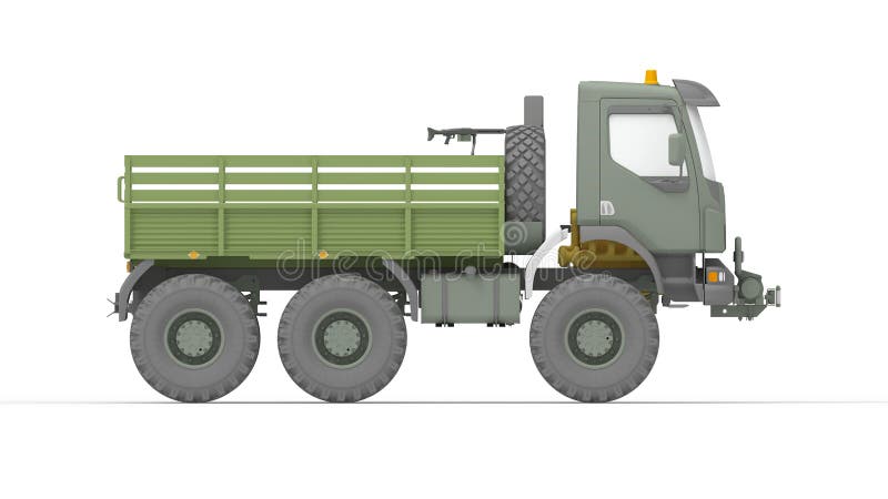 Army truck 3D rendering, millitary vehicle logistics lorry isolated in studio background royalty free illustration