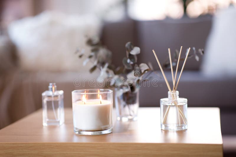 Aroma Reed Diffuser, Candle and Flowers on Table Stock Photo Image of aromatherapy, cozy