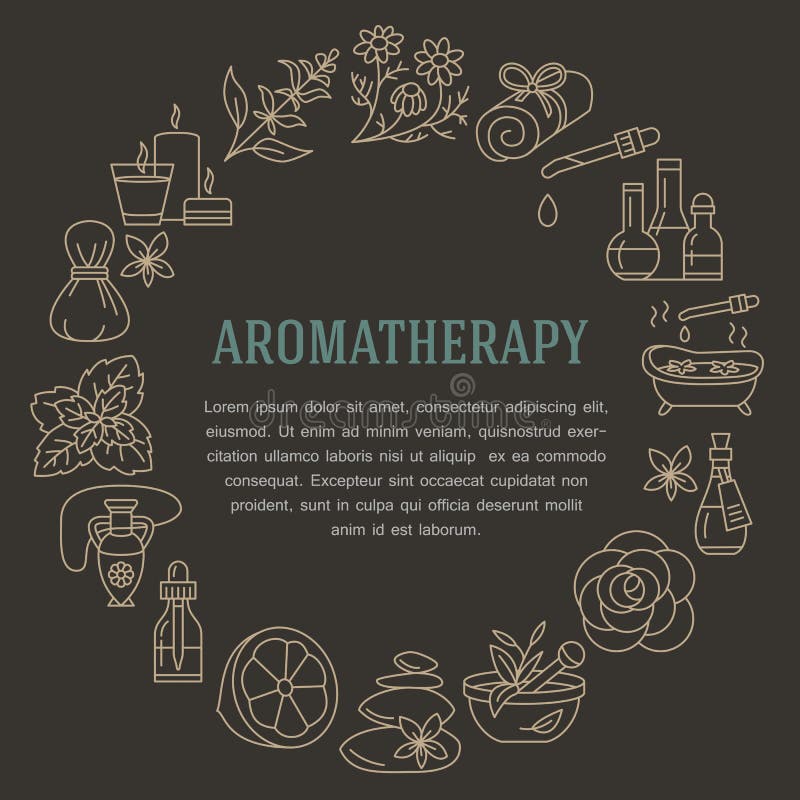 Aromatherapy en van de etherische oliënbrochure malplaatje Vectorlijnillustratie van aromatherapy verspreider, oliebrander, kuuro royalty-vrije illustratie Aromatherapy en van de etherische oliënbrochure malplaatje Vectorlijnillustratie van aromatherapy verspreider, oliebrander, kuuro royalty-vrije illustratie