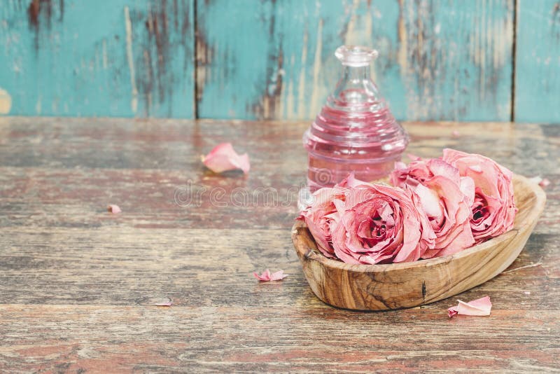 Rose Oil. Spa, Massage and Aromatherapy. Massage Brushes Set, Oil in