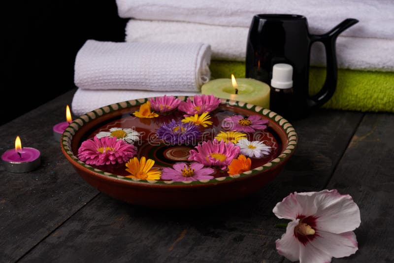 Aromatherapy Spa Salon Tools on a Wooden Table Stock Image Image of