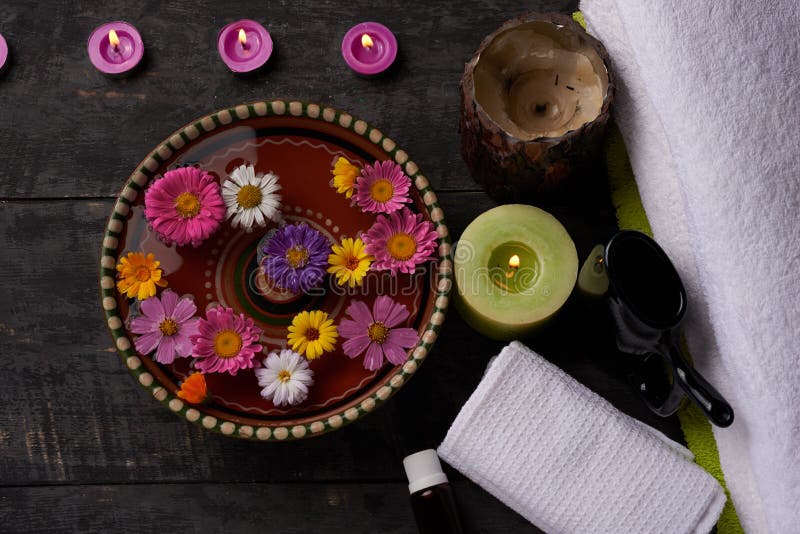 Aromatherapy Spa Salon Tools on a Wooden Table Stock Image Image of