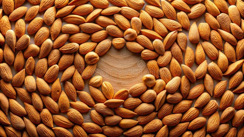 Aromatic almonds arranged in a circular pattern, showcasing their rich brown hue and natural texture, creating a visually vector illustration