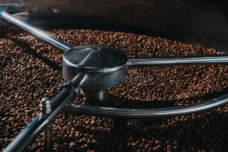 Aromatic Coffee Beans Being Roasted Stock Image Image of container