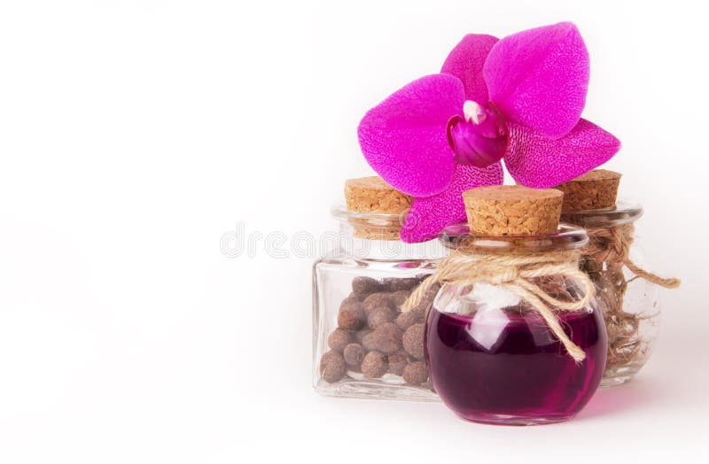 Elixir of life. Love drink. Love potion. Potion of Life. Lilac Essential Oil  Stock Photo