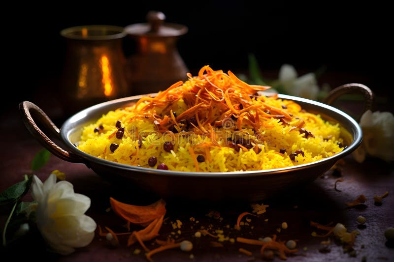 Aromatic Saffroninfused Rice, Forming the Base of a Biryani