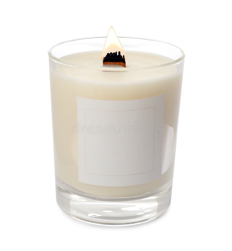 Aromatic Soy Candle with Wooden Wick Isolated on White Stock Image