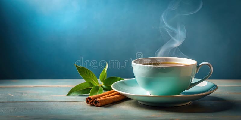 Aromatische Dampf-Tasse Tee mit Zimt Sticks und Blättern auf rustikalem Holztisch. Generative AI vektor abbildung