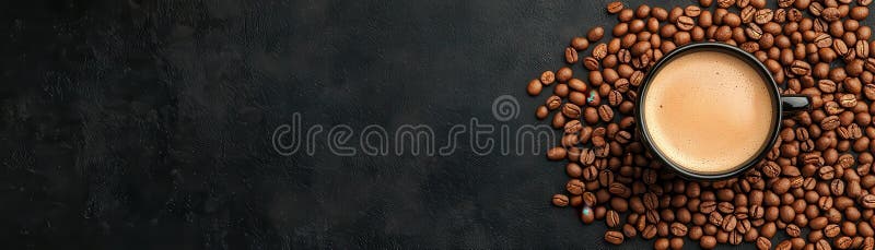 Aromatische Kaffeebohnen Latte Art Banner Dunkler Hintergrund lizenzfreie abbildung
