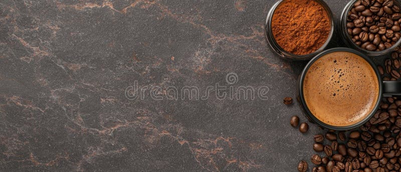 Aromatischer Kaffee mit Bohnen und gemahlenen Kaffee. stock abbildung