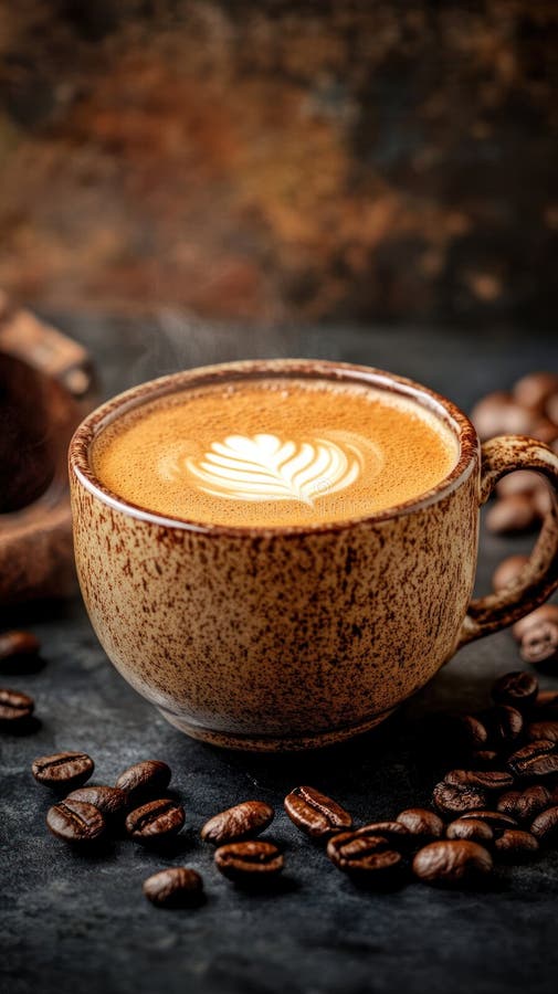 Aromatyczna kawa latte w kubku rustycznym z fasolą ilustracja wektor
