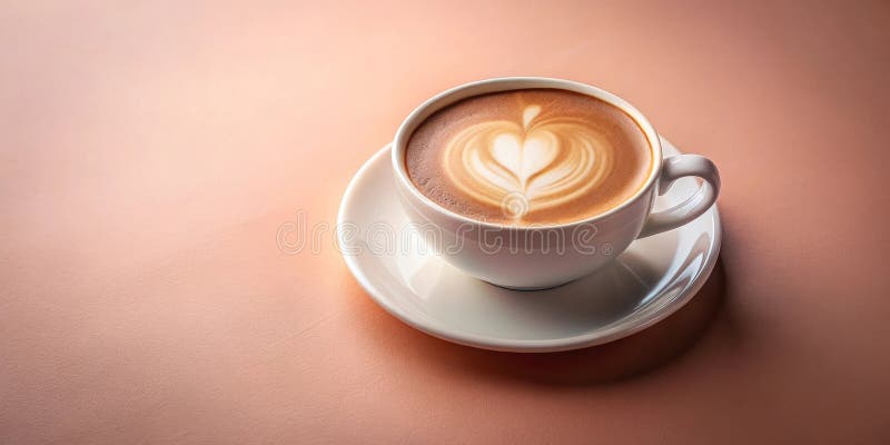 Aromatyczna sztuka latte w białym kubku na miękkiej różowej powierzchni. Generacyjna AI ilustracja wektor